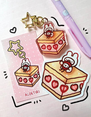 Tiri on Strawberry Cake Sticker, Charm, Business Card